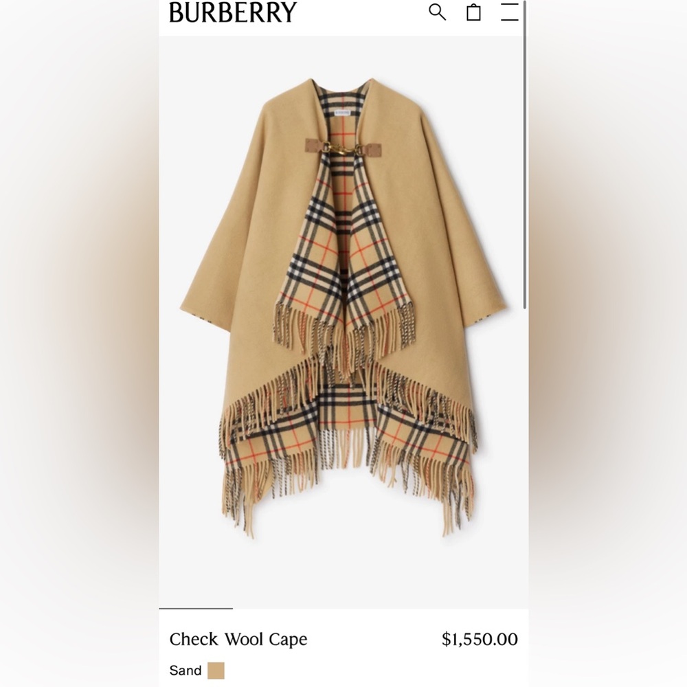 Burberry Cape Marsh Wool Check Women New OS $1550